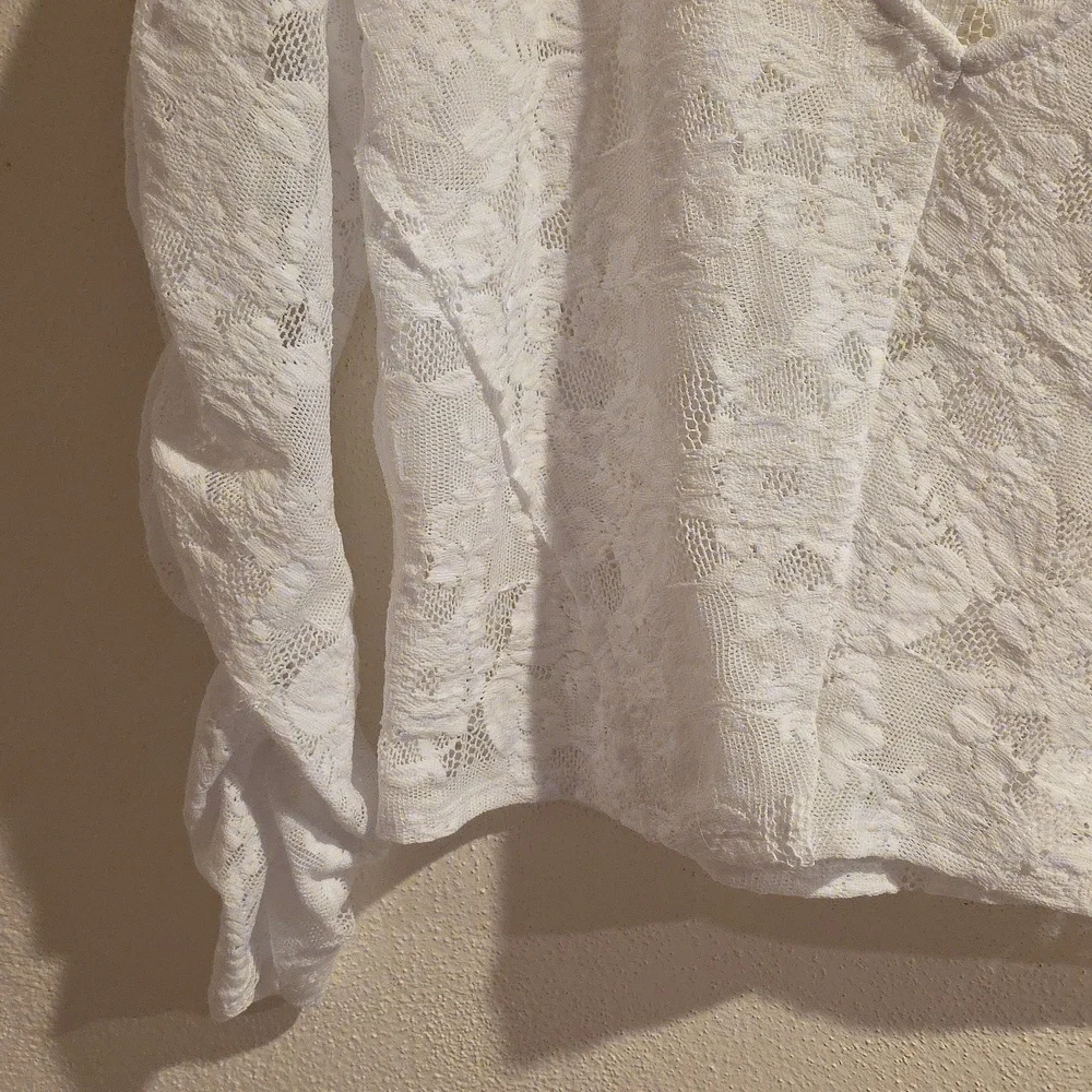 NWOT Free People Rotation Layering Ruched White Lace Sheer Top Size L